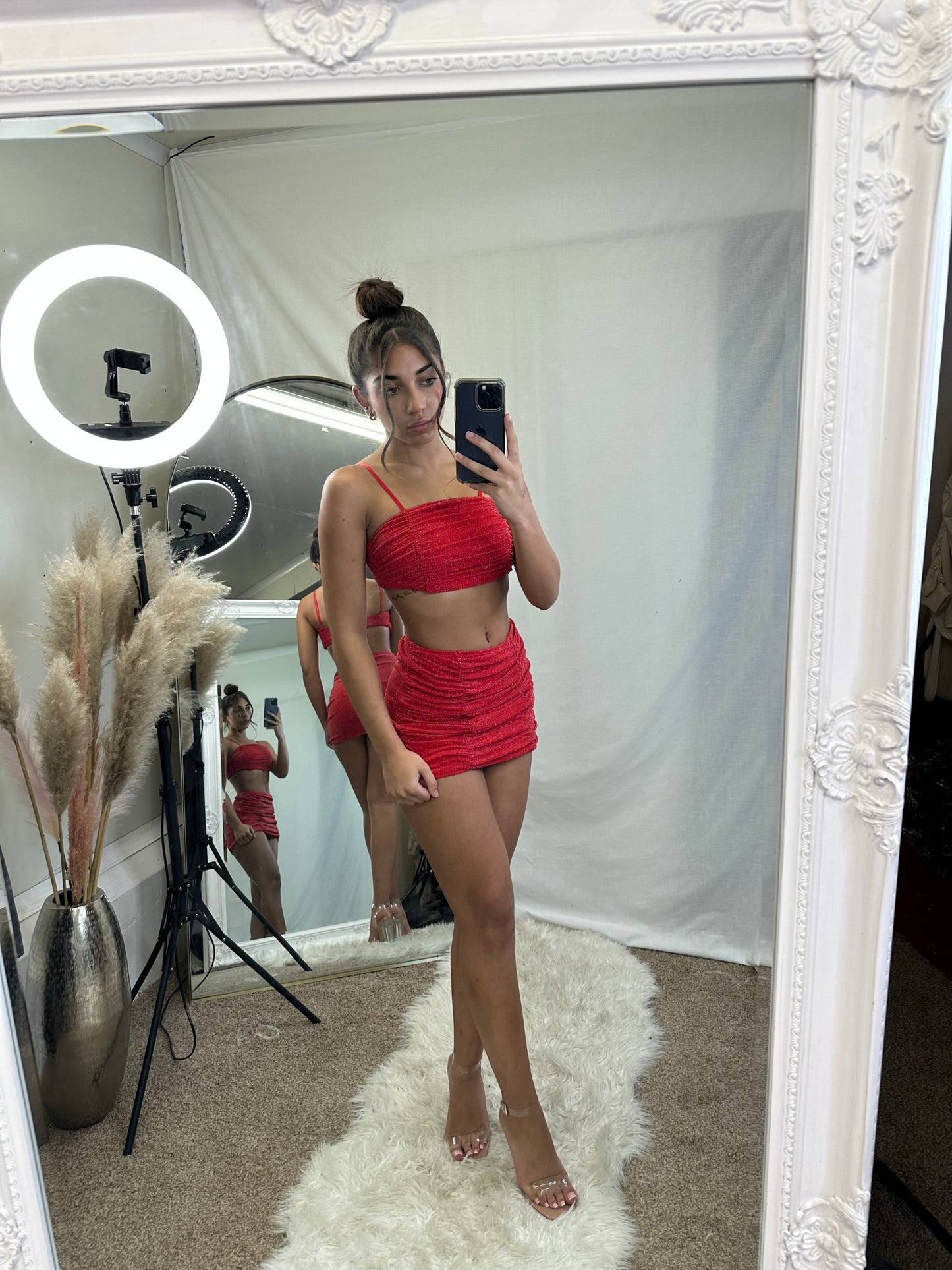Ruche mini skirt and top co-ord set 5095