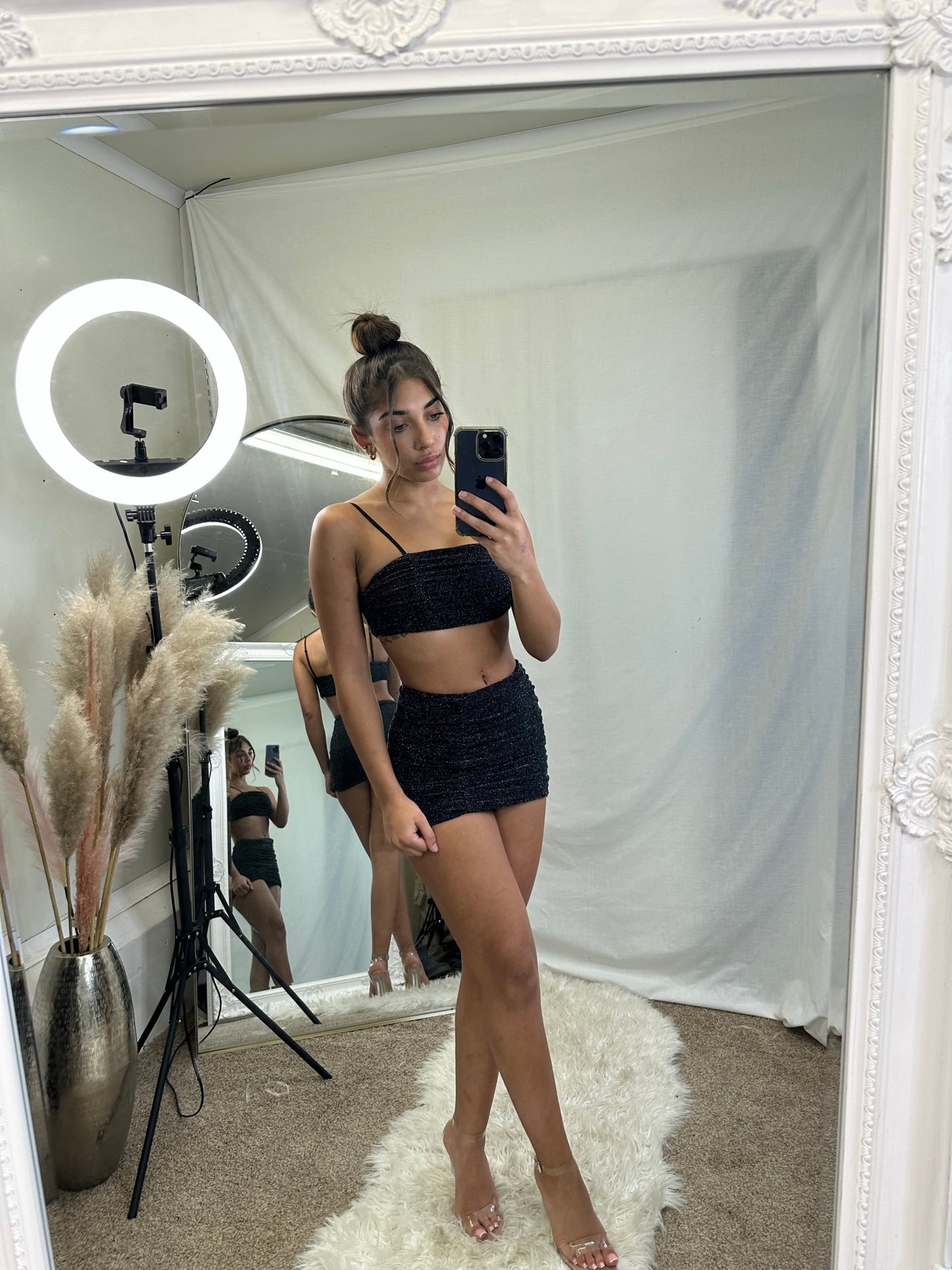 Ruche mini skirt and top co-ord set 5095