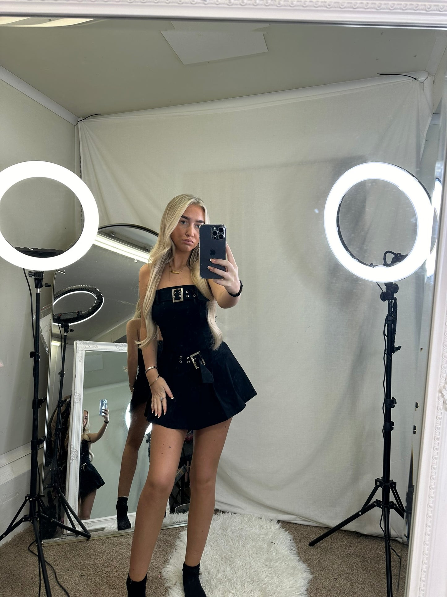 Buckle pleated skirt skort dress