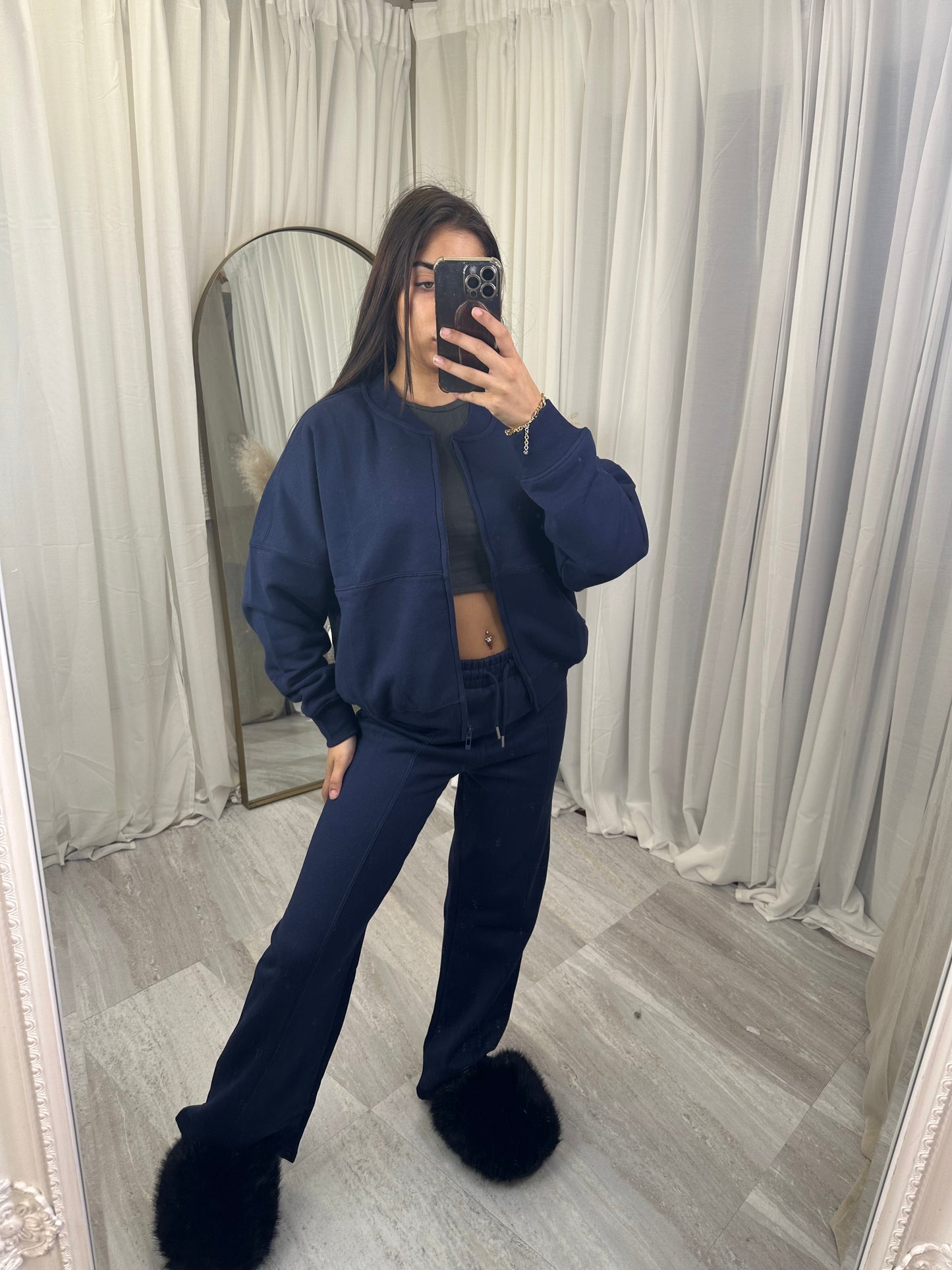 Premium wide leg zipped bomber jacket top loungewear set