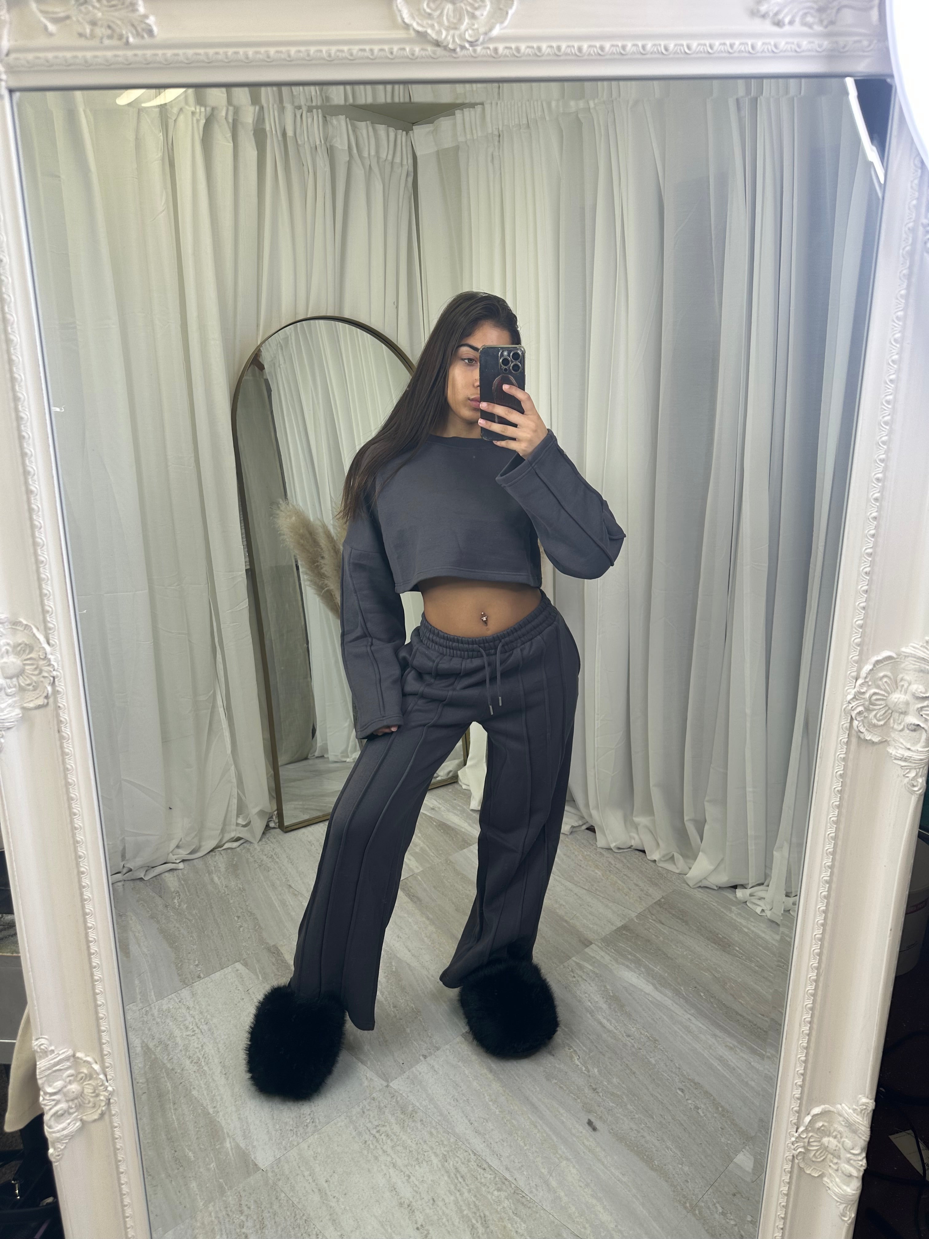 Premium cropped 3 seam wide leg tracksuit 1763