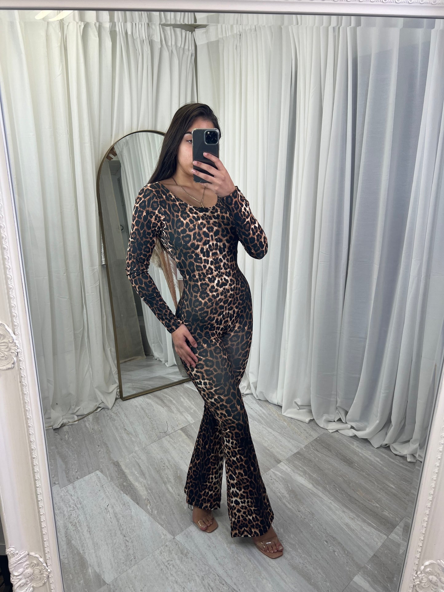 Leopard print scrunch bum unitard