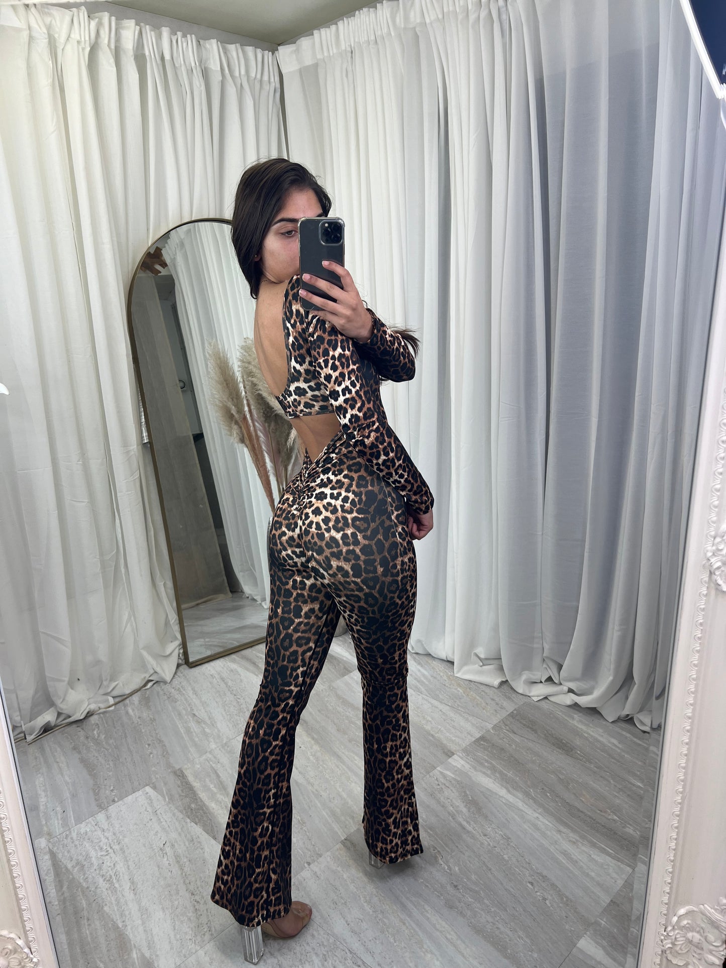 Leopard print scrunch bum unitard