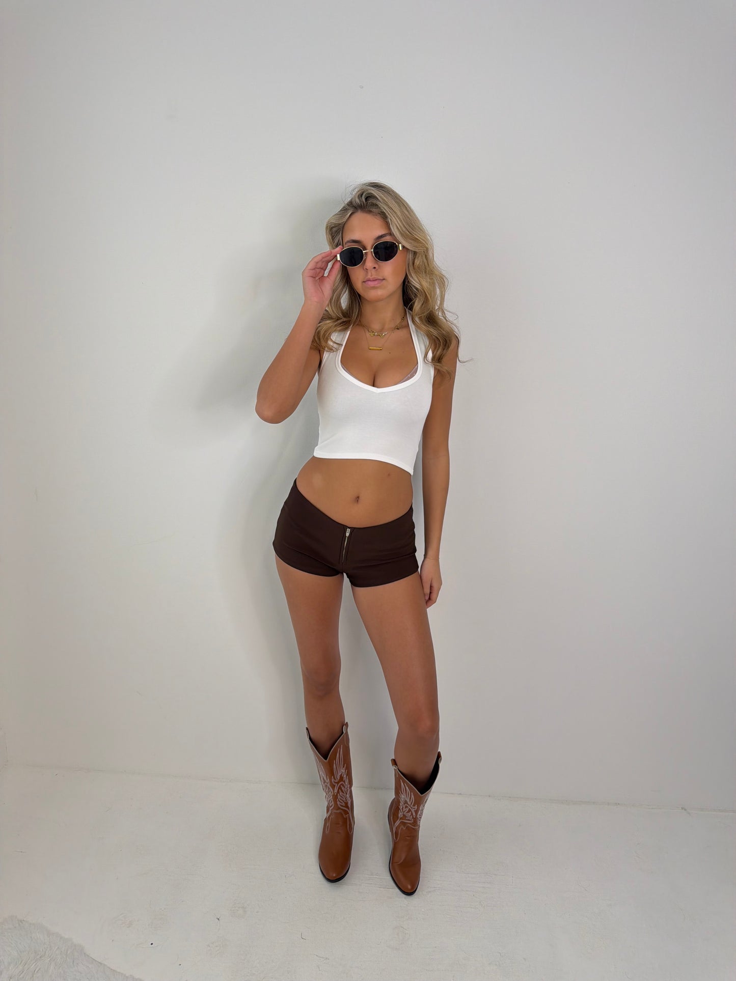 Shania micro mini low waist zip shorts BROWN
