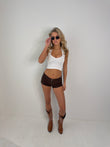 Shania micro mini low waist zip shorts BROWN