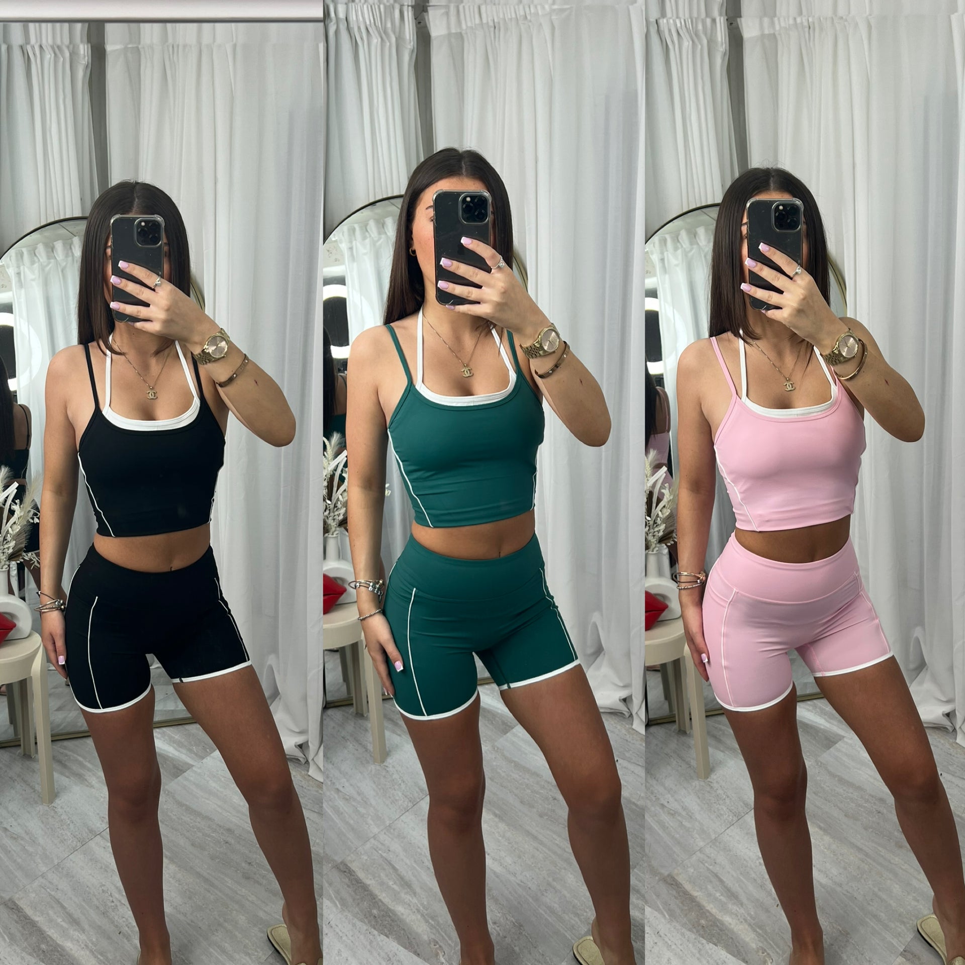 Active wear gym shorts with padded bra top