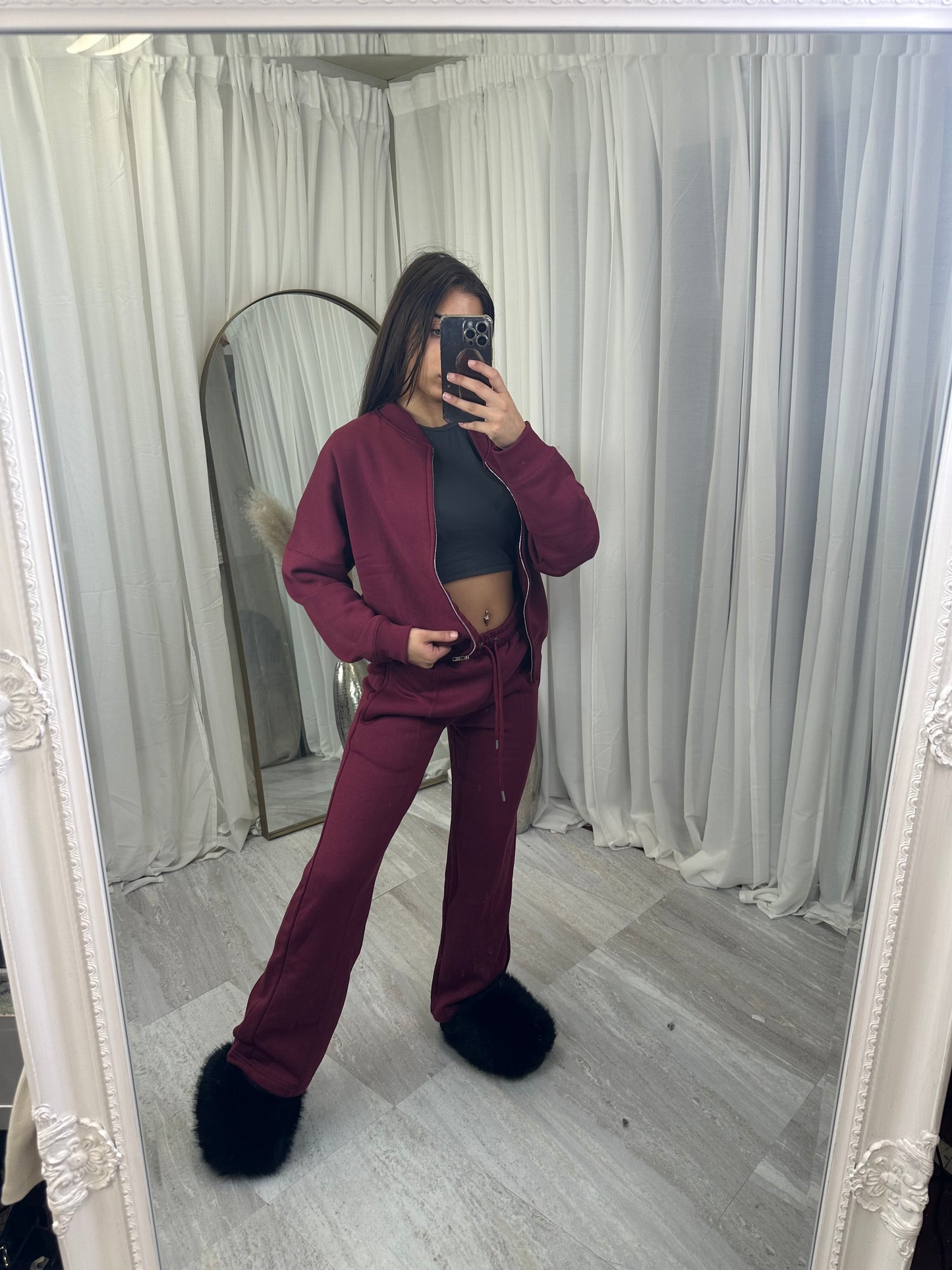 Premium wide leg zipped bomber jacket top loungewear set