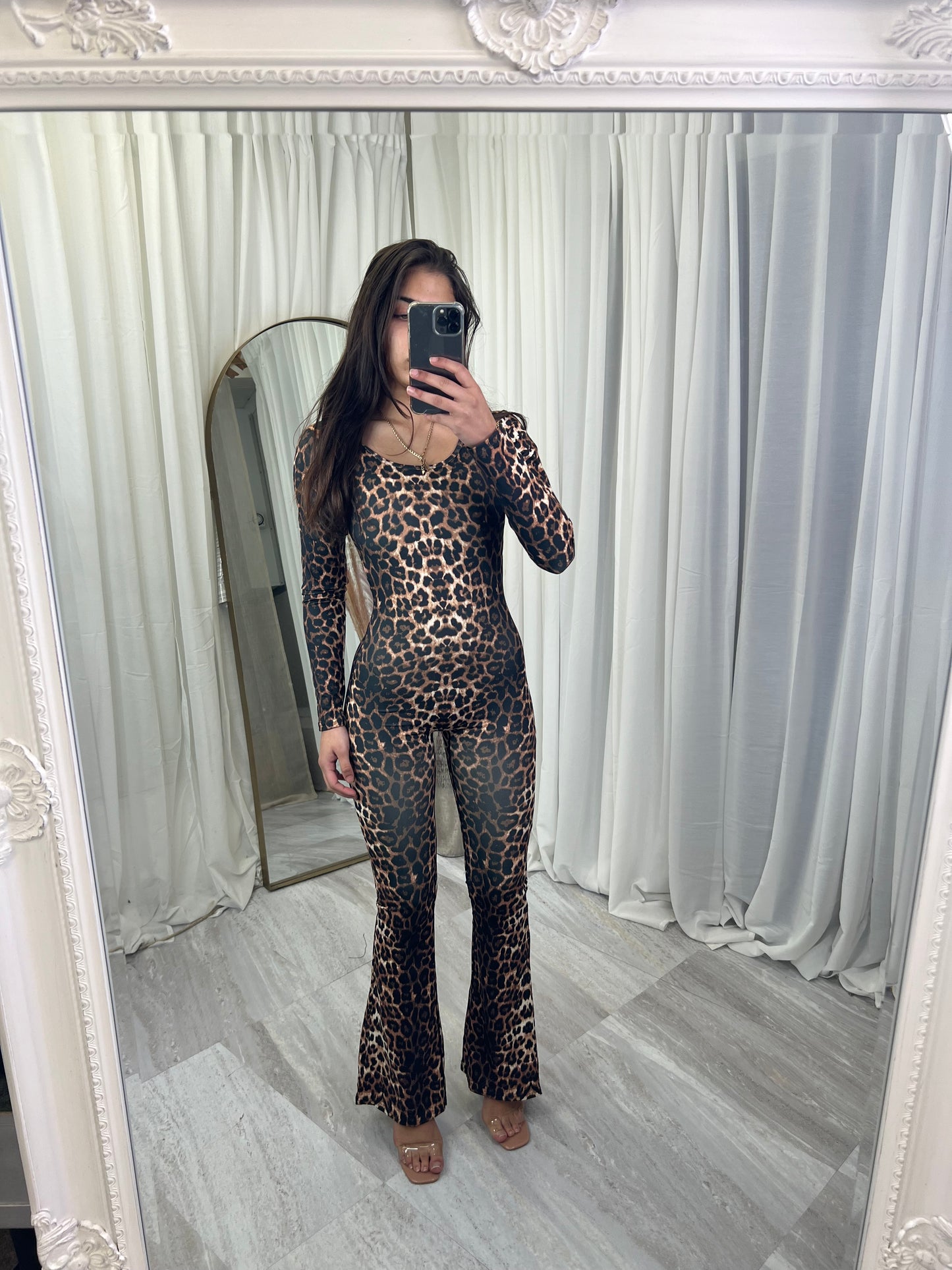 Leopard print scrunch bum unitard