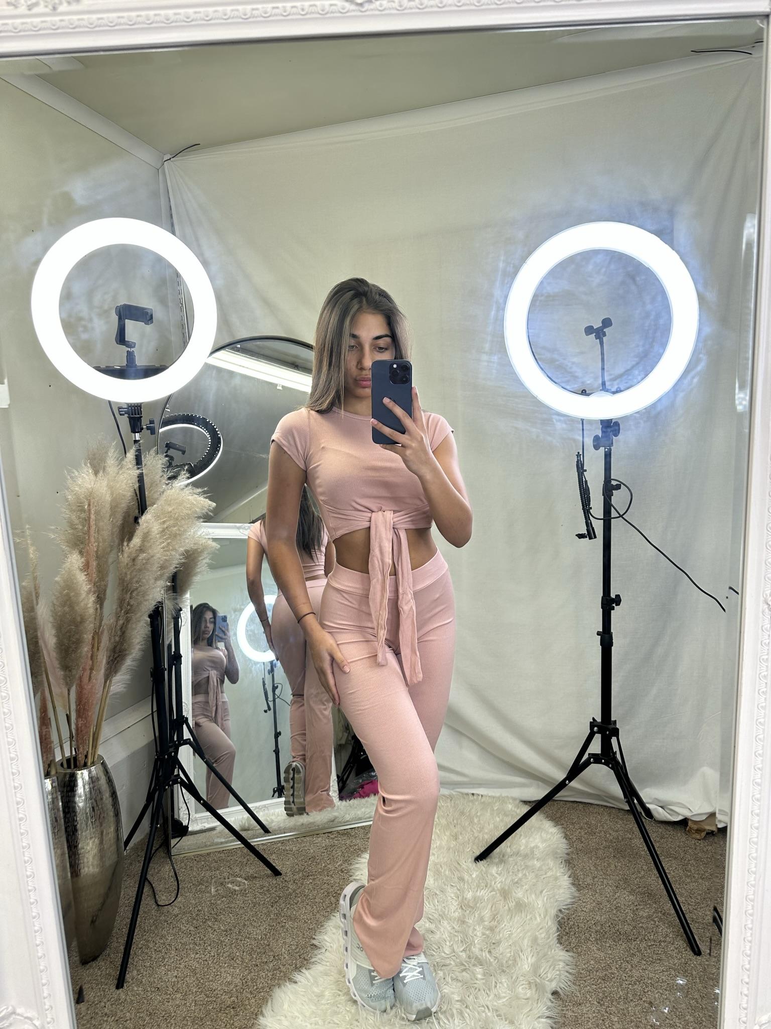 Ribbed tie back lounge wear set streetstyle clothing