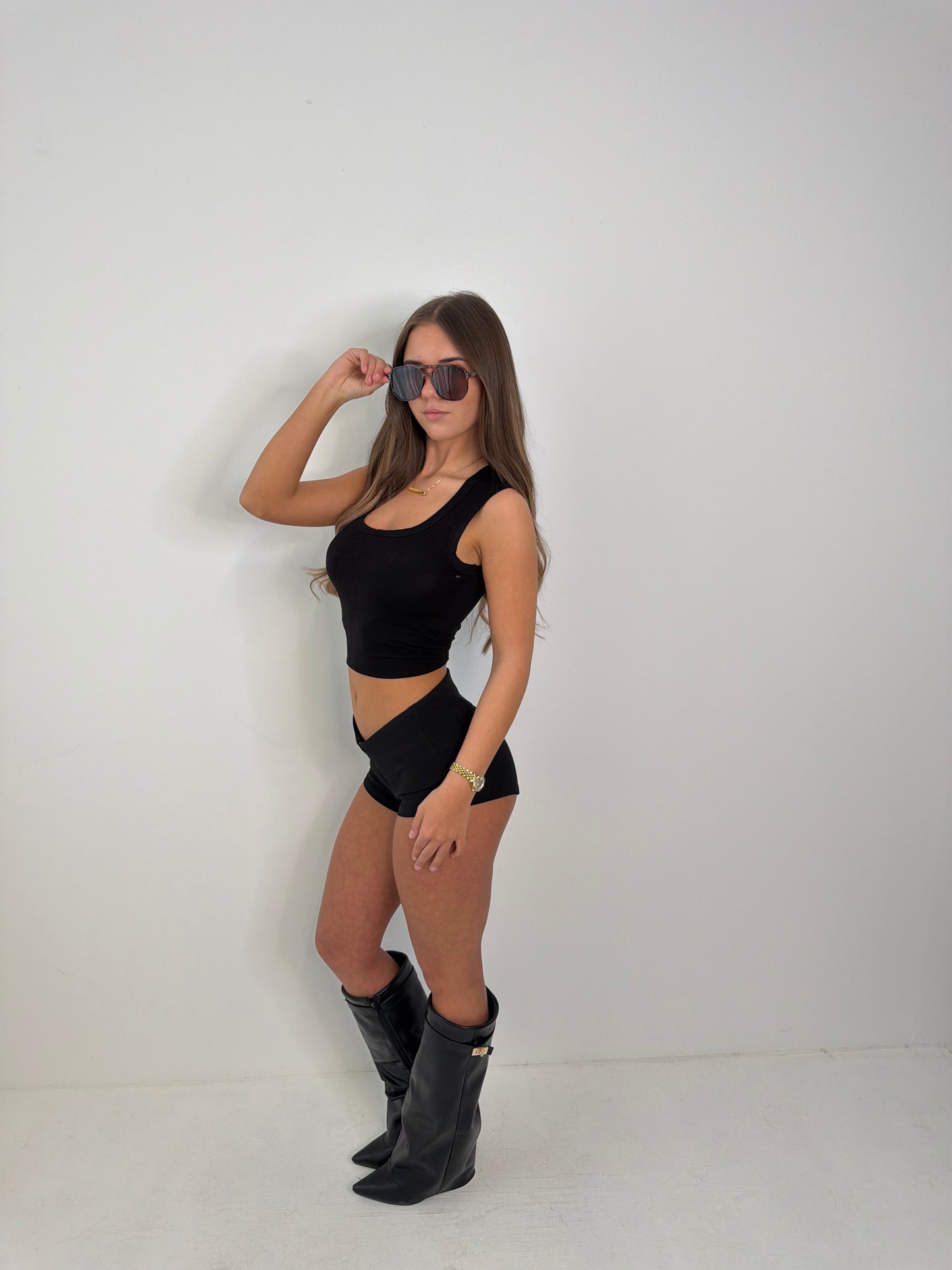 Shania micro mini low waist zip shorts BLACK