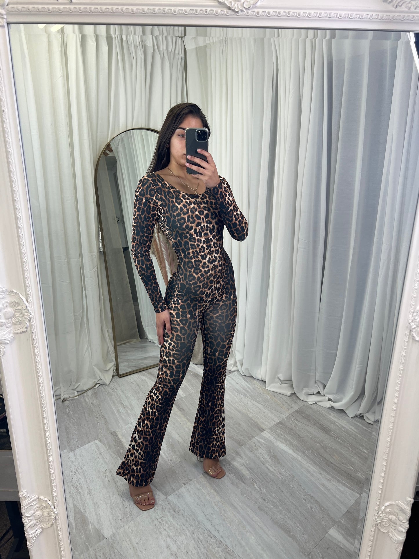 Leopard print scrunch bum unitard