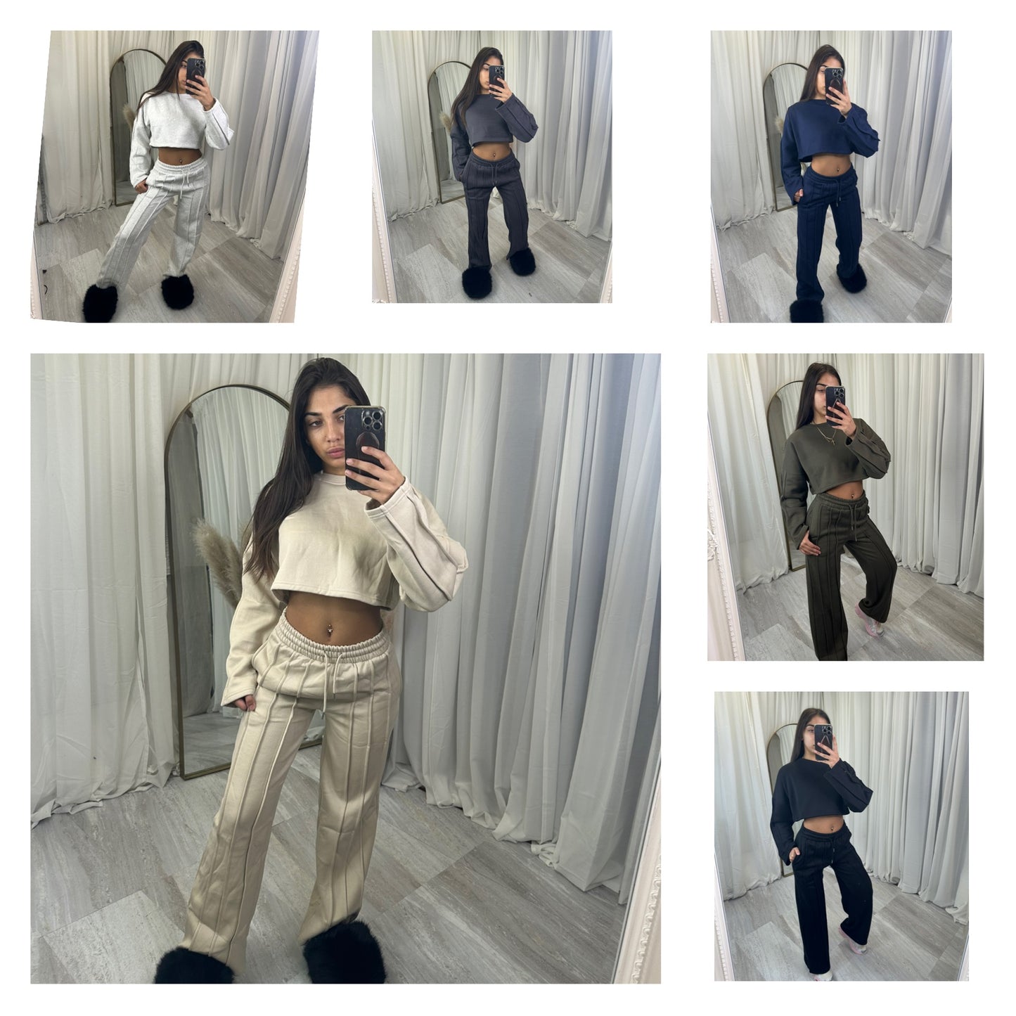 Premium cropped 3 seam wide leg tracksuit 1763