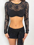 Scarlett lace ruched top and skirt with drape BLACK