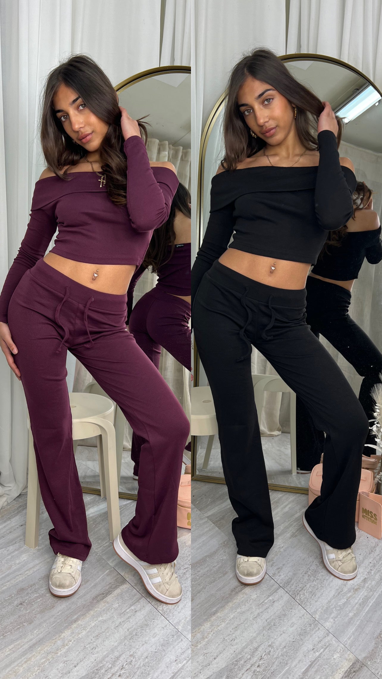 Off the shoulder low waisted lounge wear set