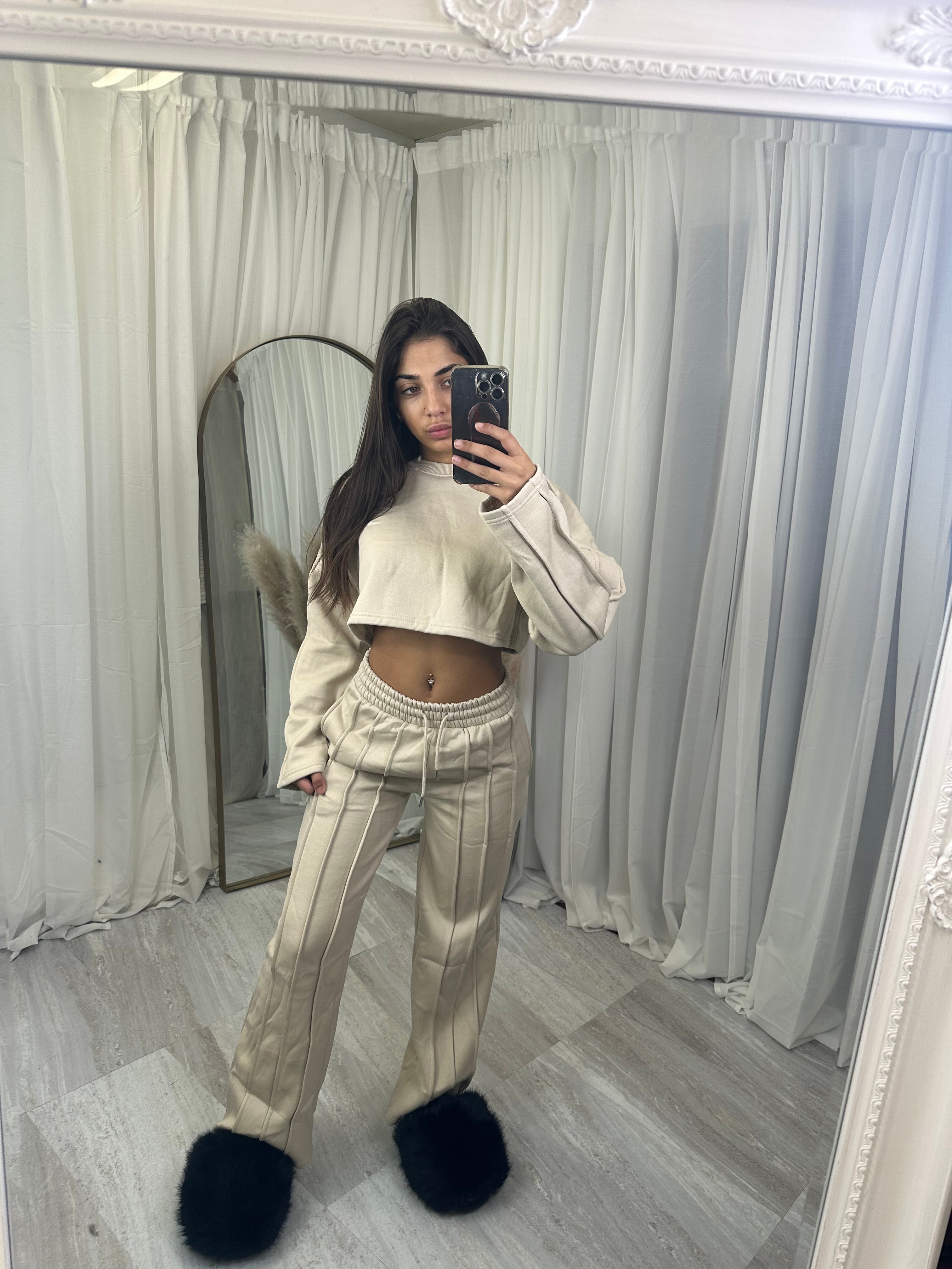 Premium cropped 3 seam wide leg tracksuit 1763