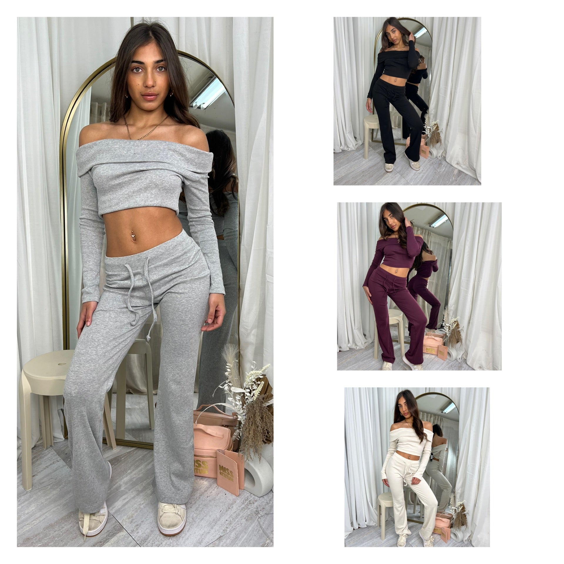 Off the shoulder low waisted lounge wear set