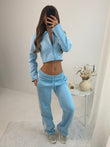 Sky Blue Mia Wide Leg Tracksuit with Side Stripe and Crop Top with Zipped Front Lounge Wear 2 Piece Set