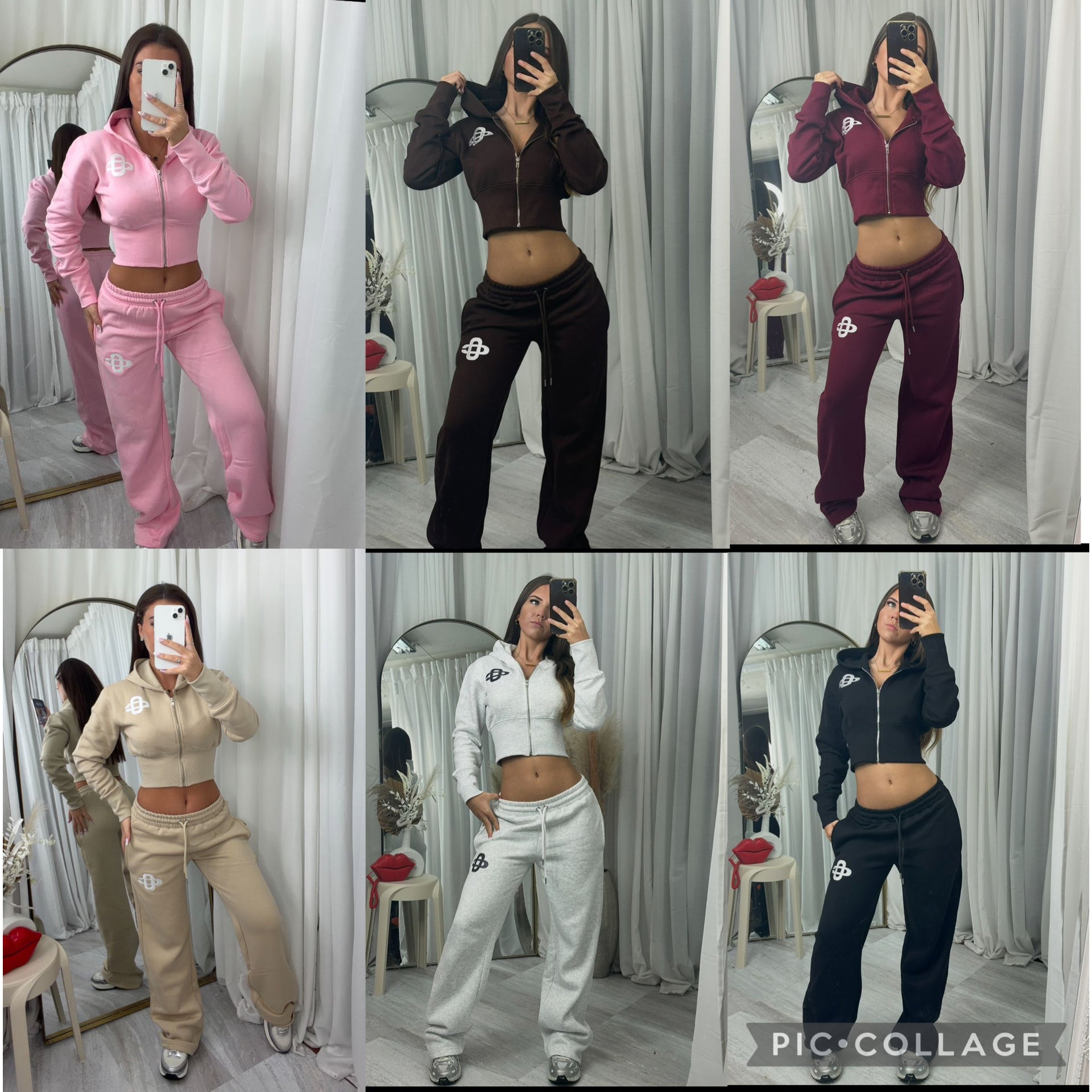 Hooded crop top and wide leg bottoms tracksuit set