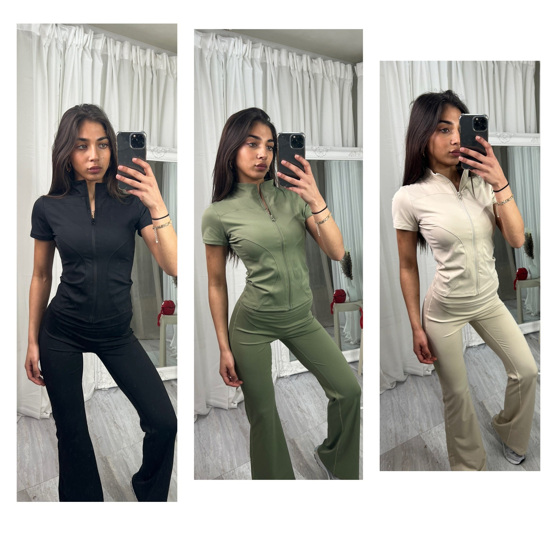 Short sleeve sculpting gym jacket and flares 3389