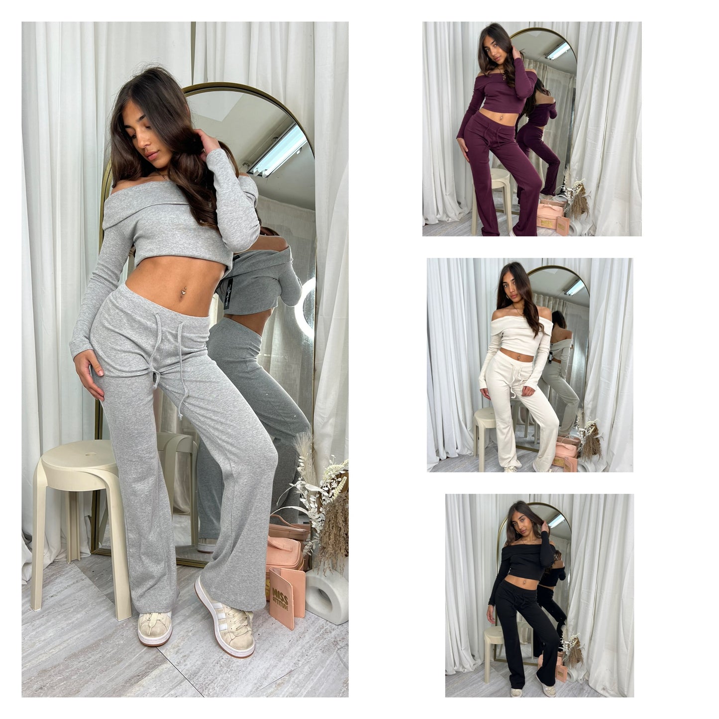 Off the shoulder low waisted lounge wear set