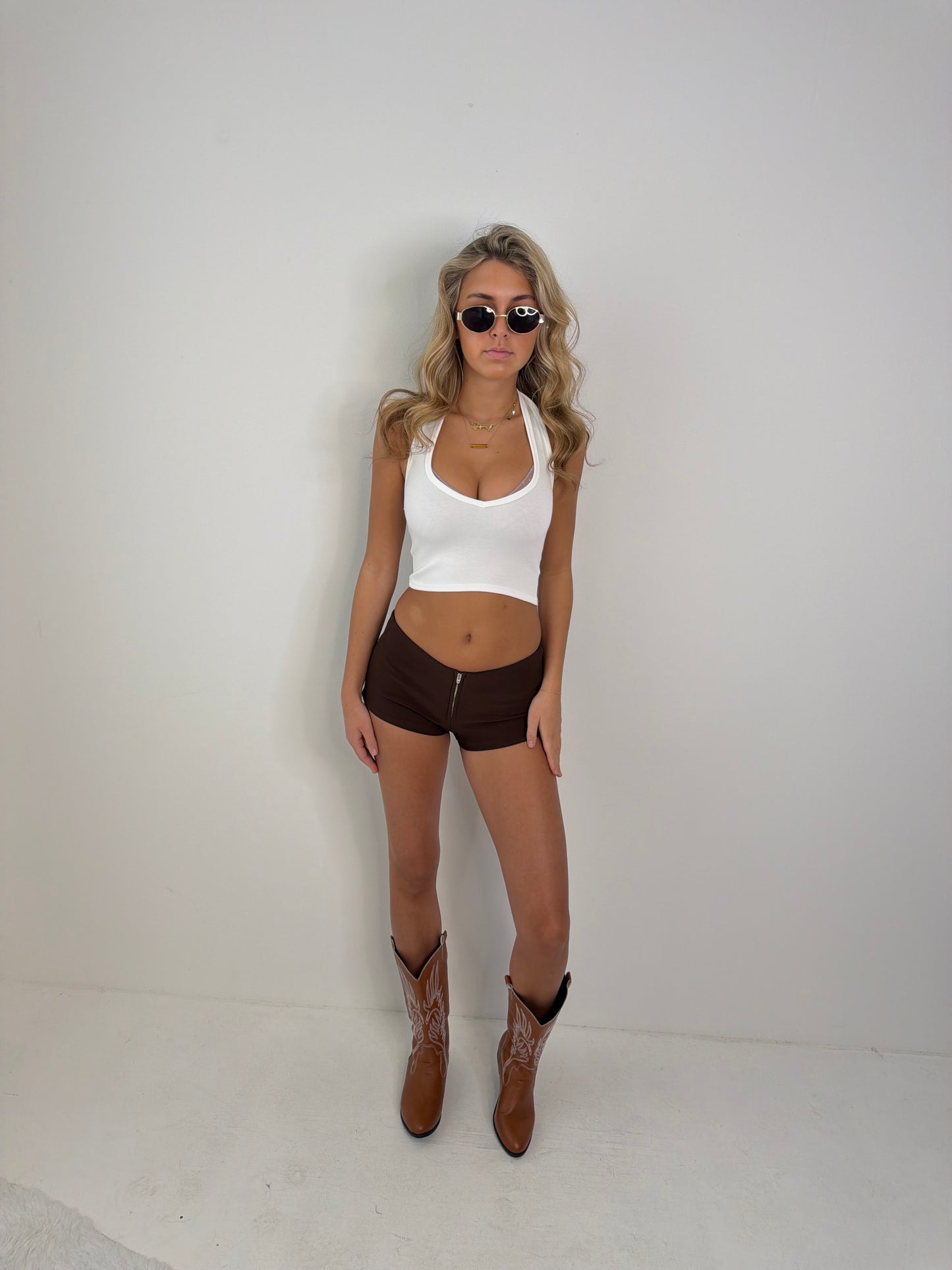 Shania micro mini low waist zip shorts BROWN