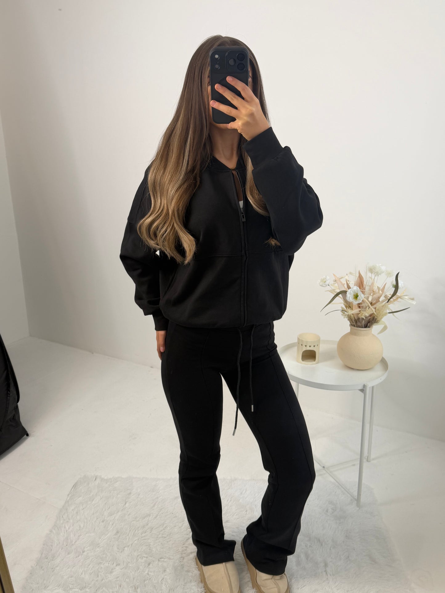 Ella flared bomber jacket and flared bottoms set.