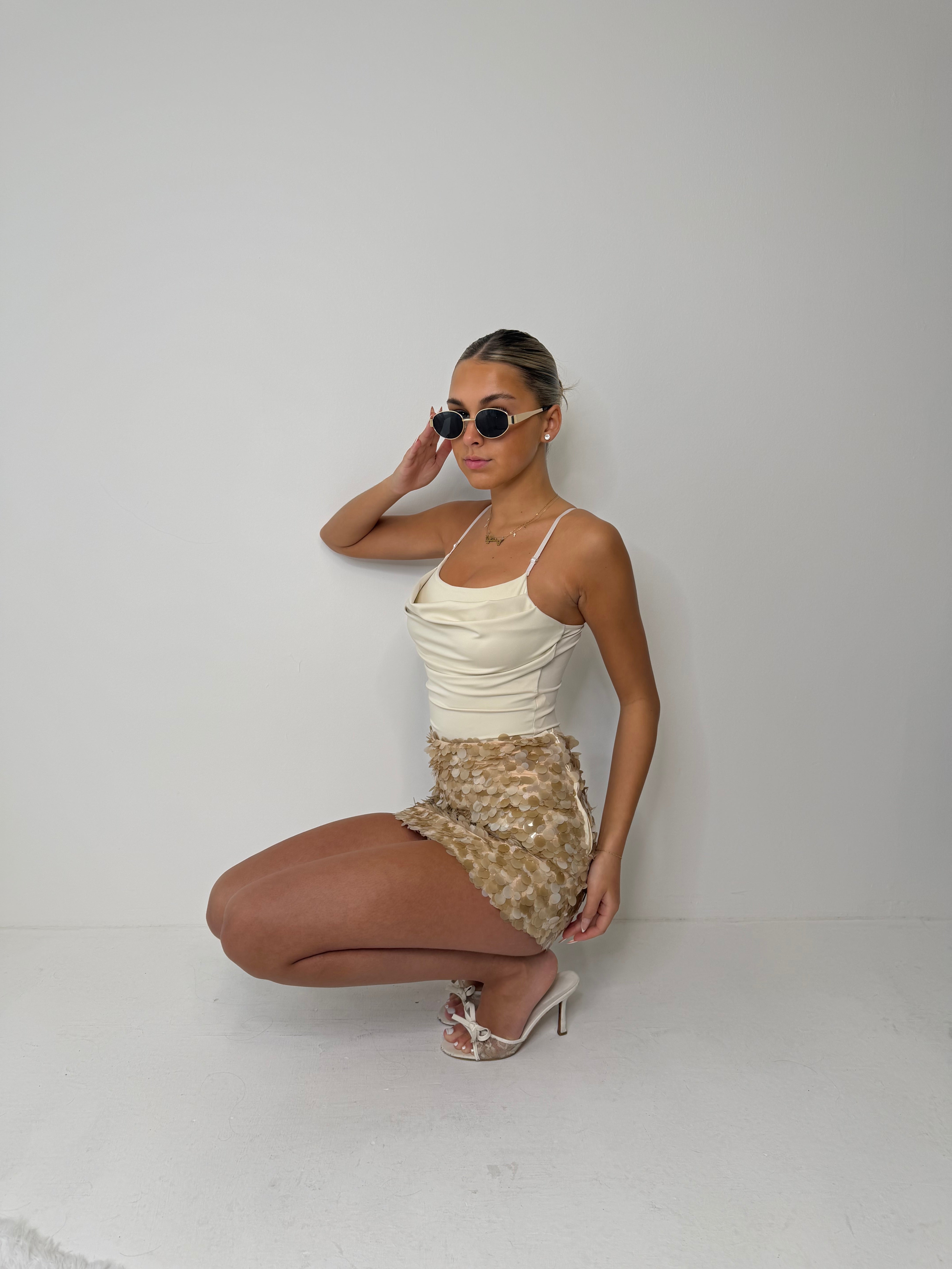 Shelley sequin skirt with side zip BEIGE