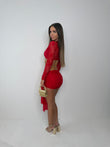 Scarlett lace ruched top and skirt with drape RED
