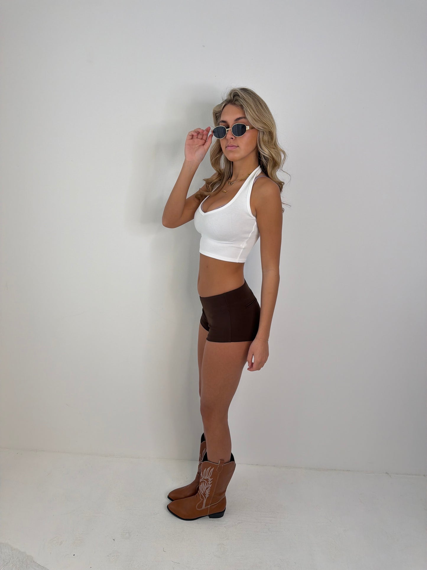 Shania micro mini low waist zip shorts BROWN