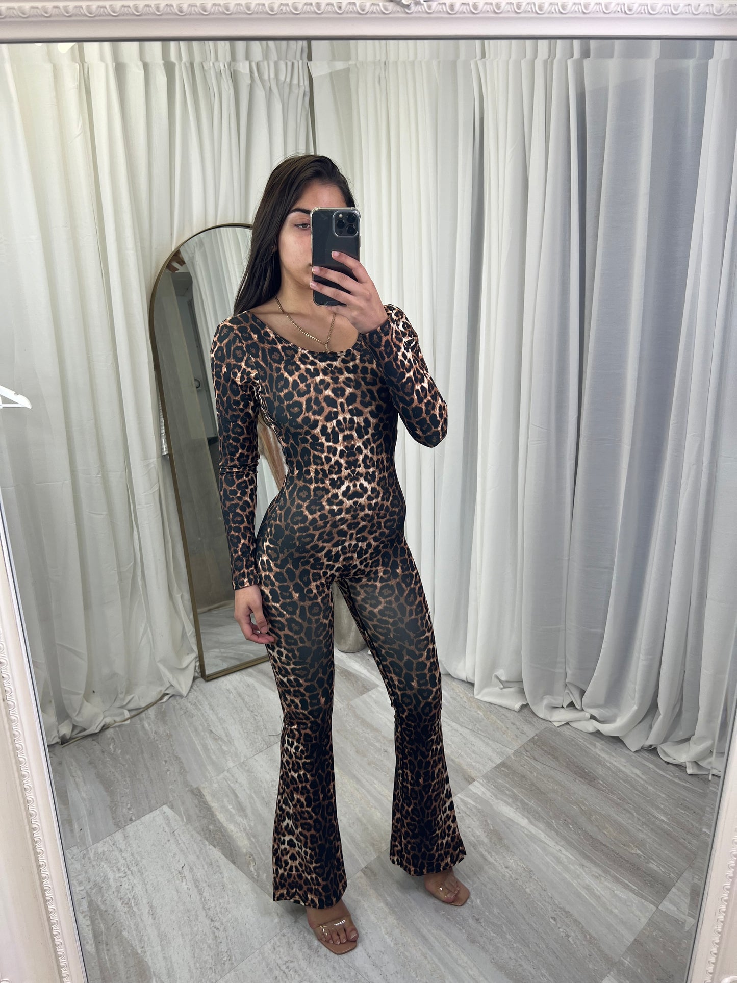 Leopard print scrunch bum unitard