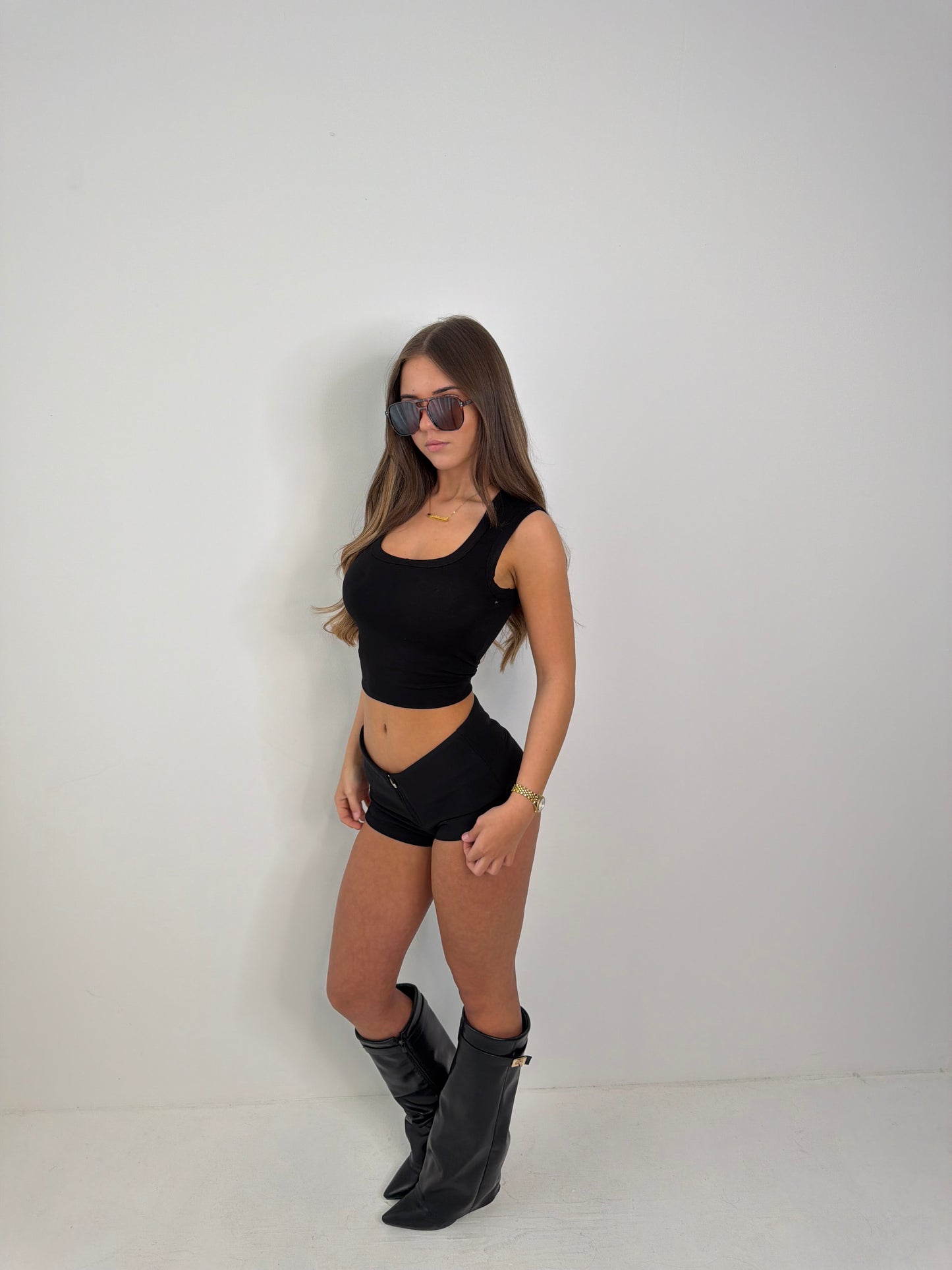 Shania micro mini low waist zip shorts BLACK