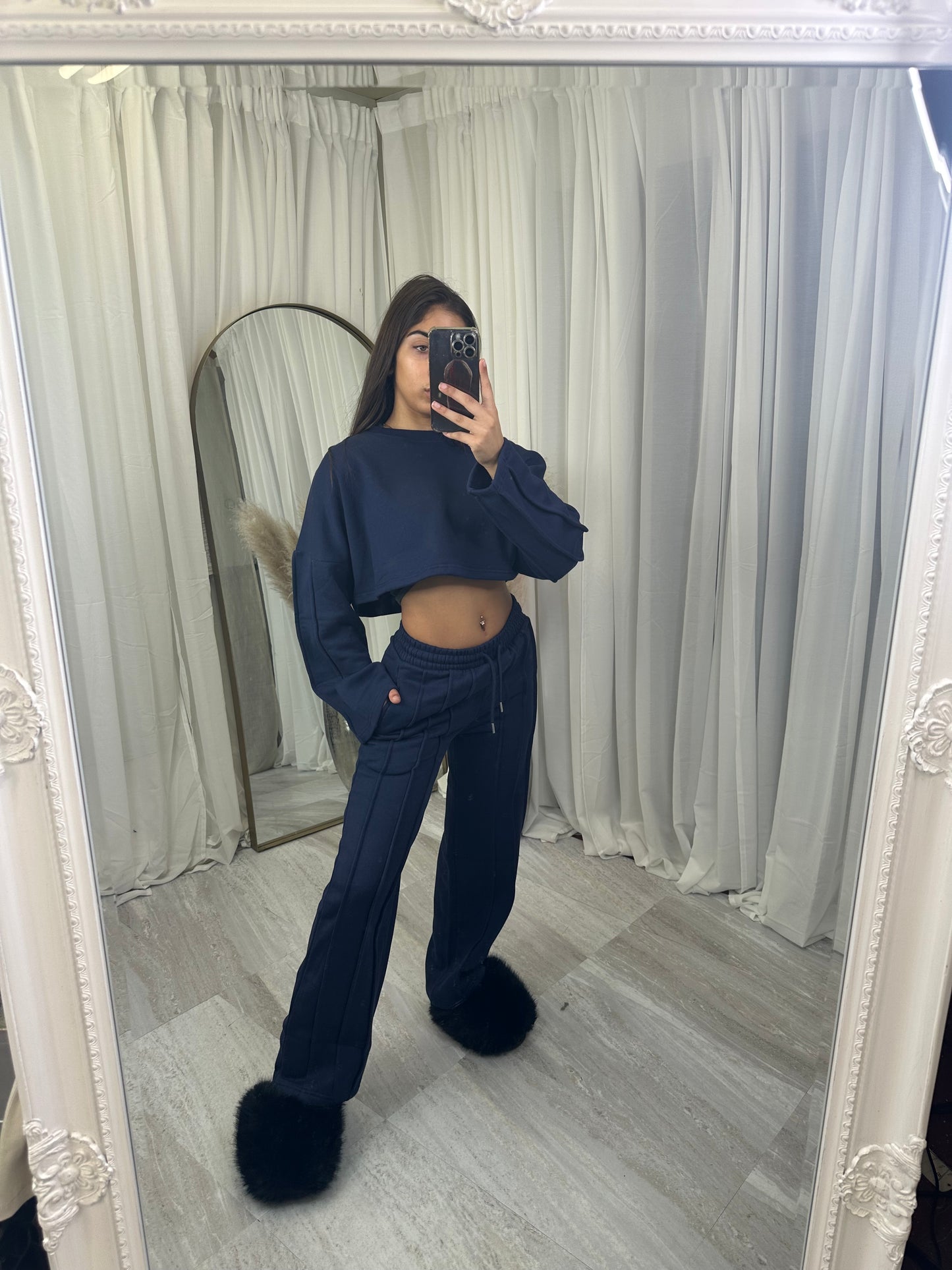 Premium cropped 3 seam wide leg tracksuit 1763