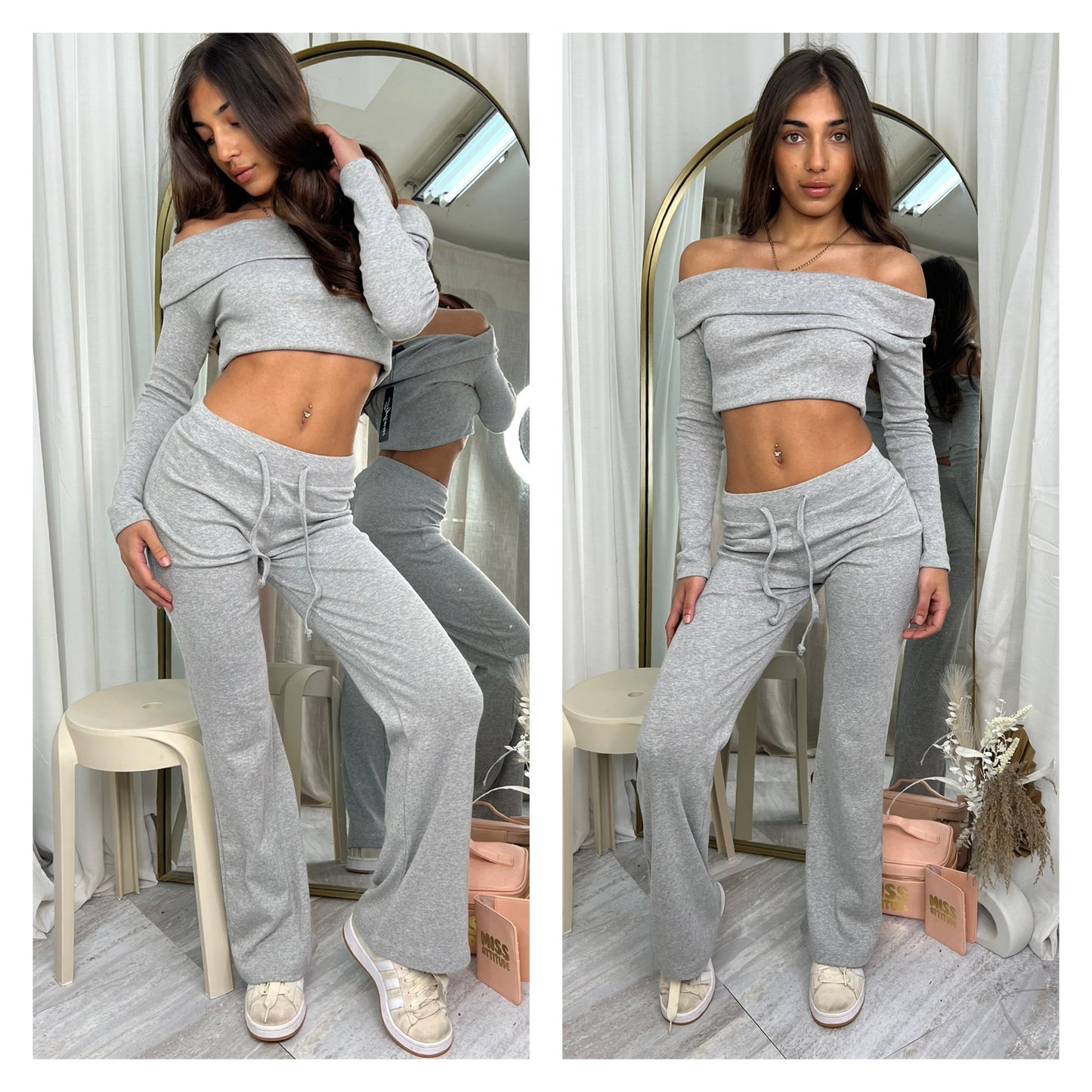 Off the shoulder low waisted lounge wear set