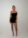 Daphne sheer mesh one shoulder cross over dress BLACK