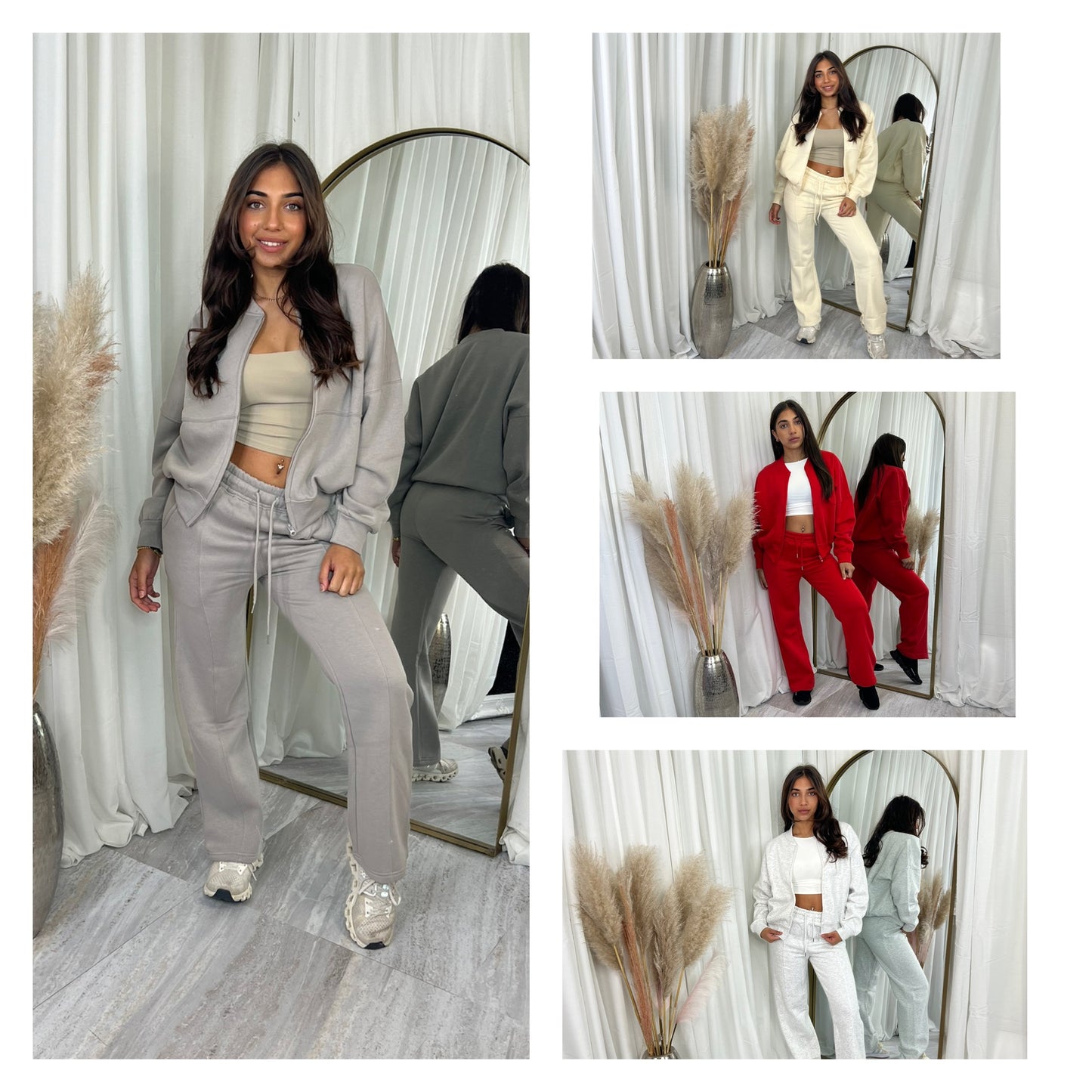 Premium wide leg zipped bomber jacket top loungewear set