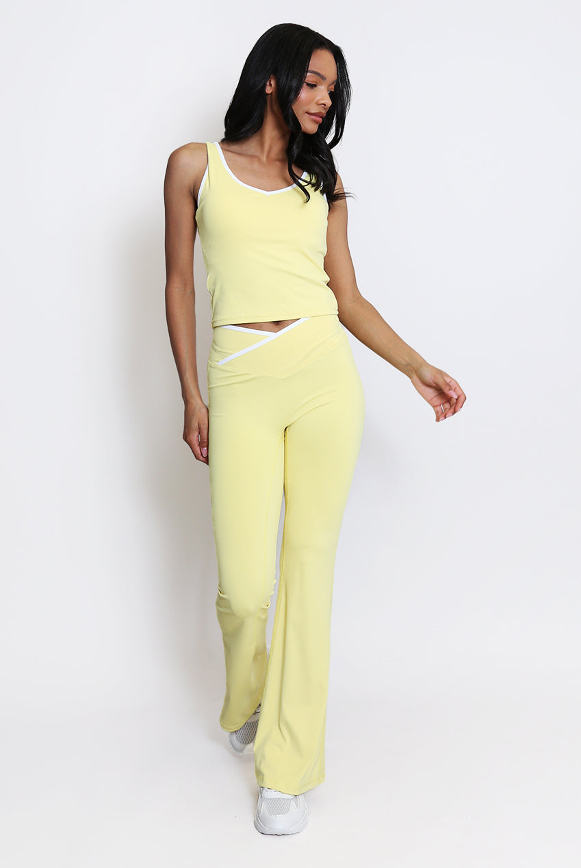 Sleeveless lounge wear top and flared bottoms
