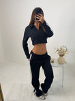 Mia wide leg tracksuit with side stripe and crop top with zipped front lounge wear 2 piece set