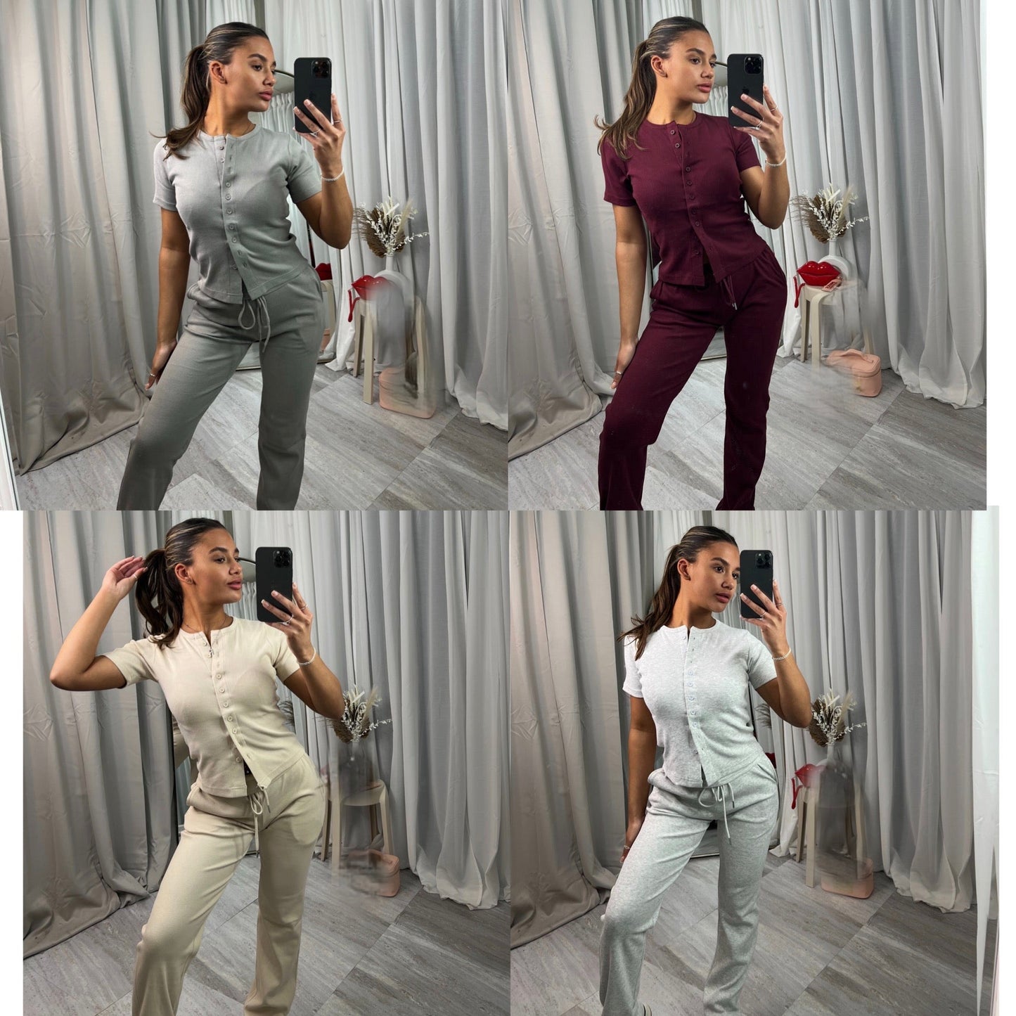 Short sleeved buttoned ribbed “mae” cardigan lounge set