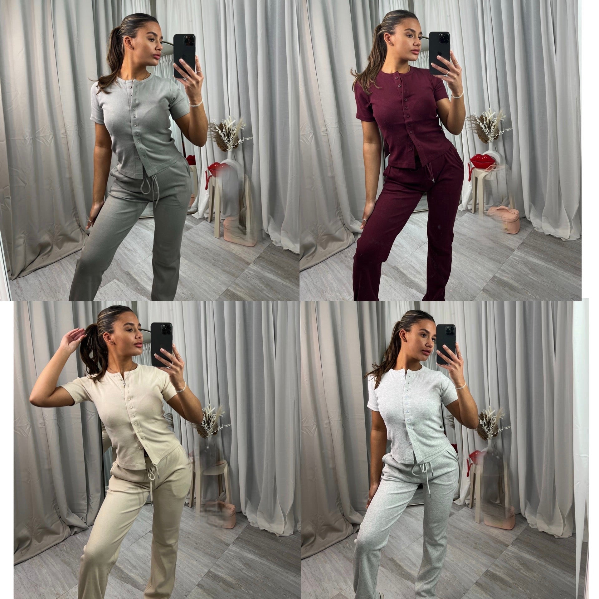 Short sleeved buttoned ribbed “mae” cardigan lounge set