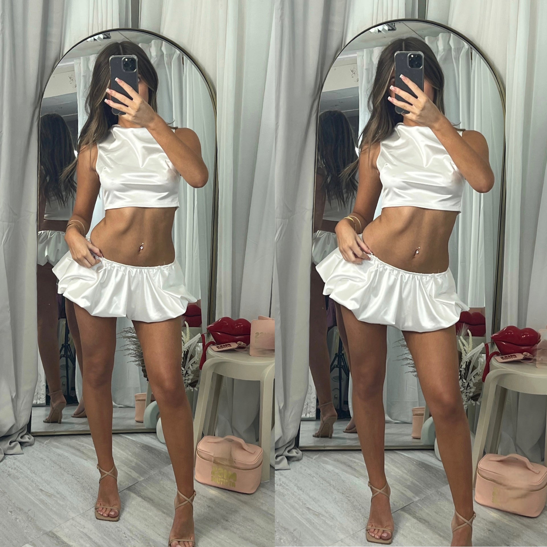 Puff ball skirt and sleeveless top