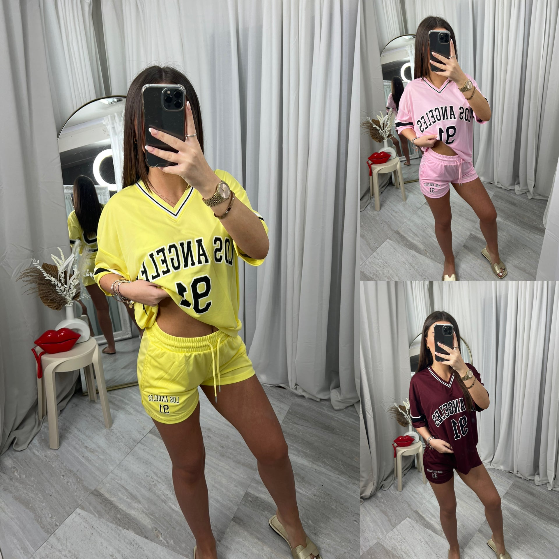 Short sleeved top and shorts set with 91 slogan