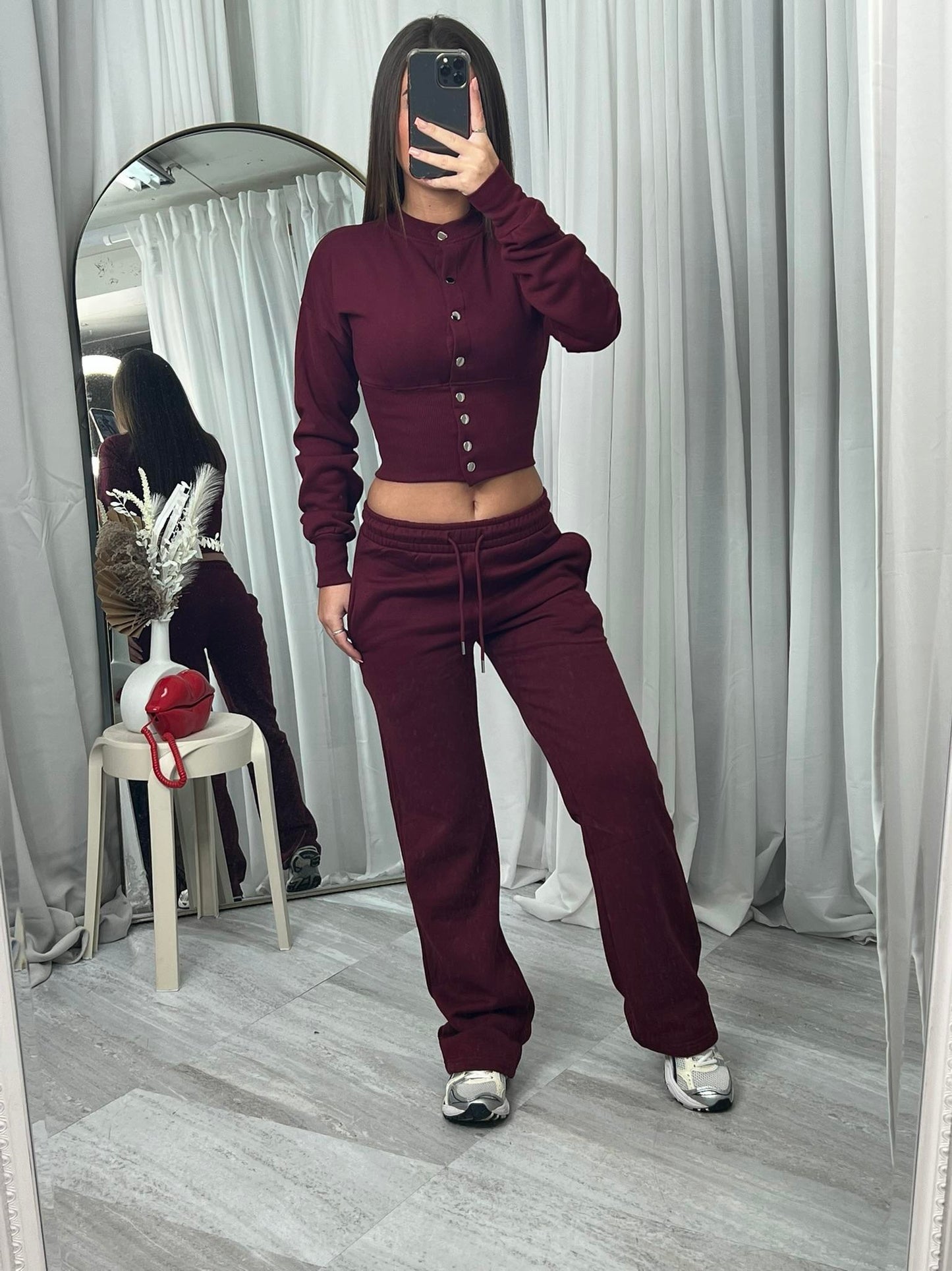 Bonnie long sleeve button detail top and wide leg joggers