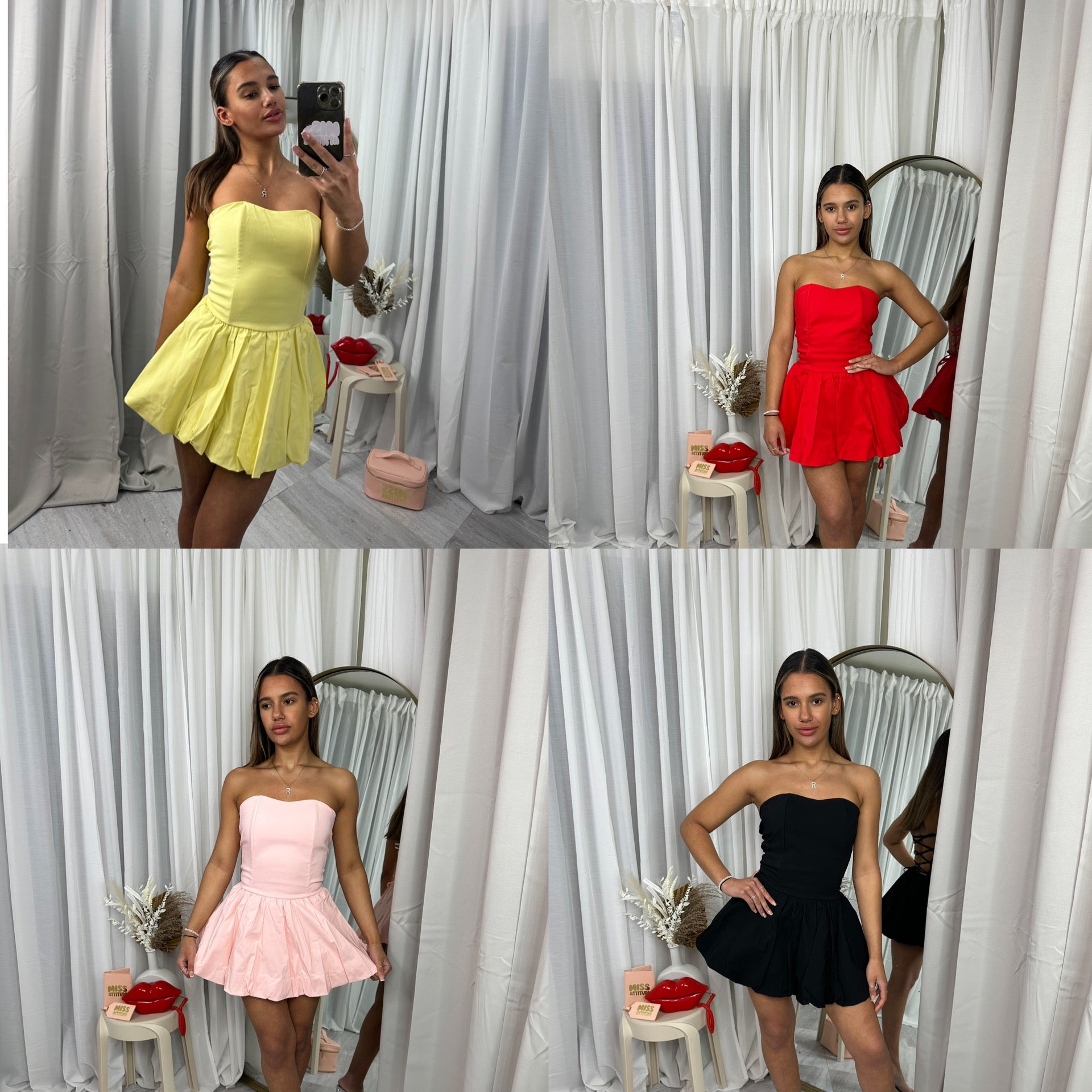 Corset strapless lace up backless puffball dress