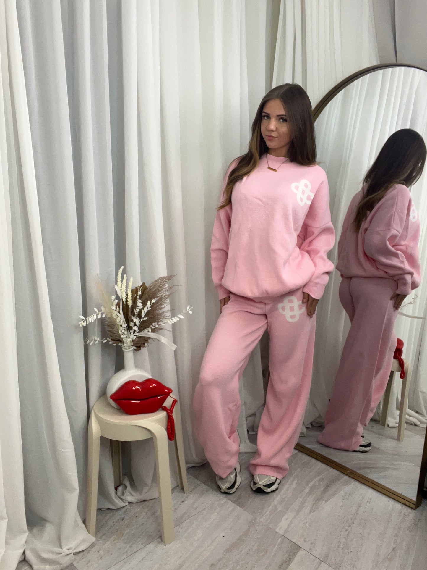 Knitted wide leg bottoms and long sleeved top lounge wear