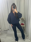 Navy Ella flared bomber jacket and flared bottoms set