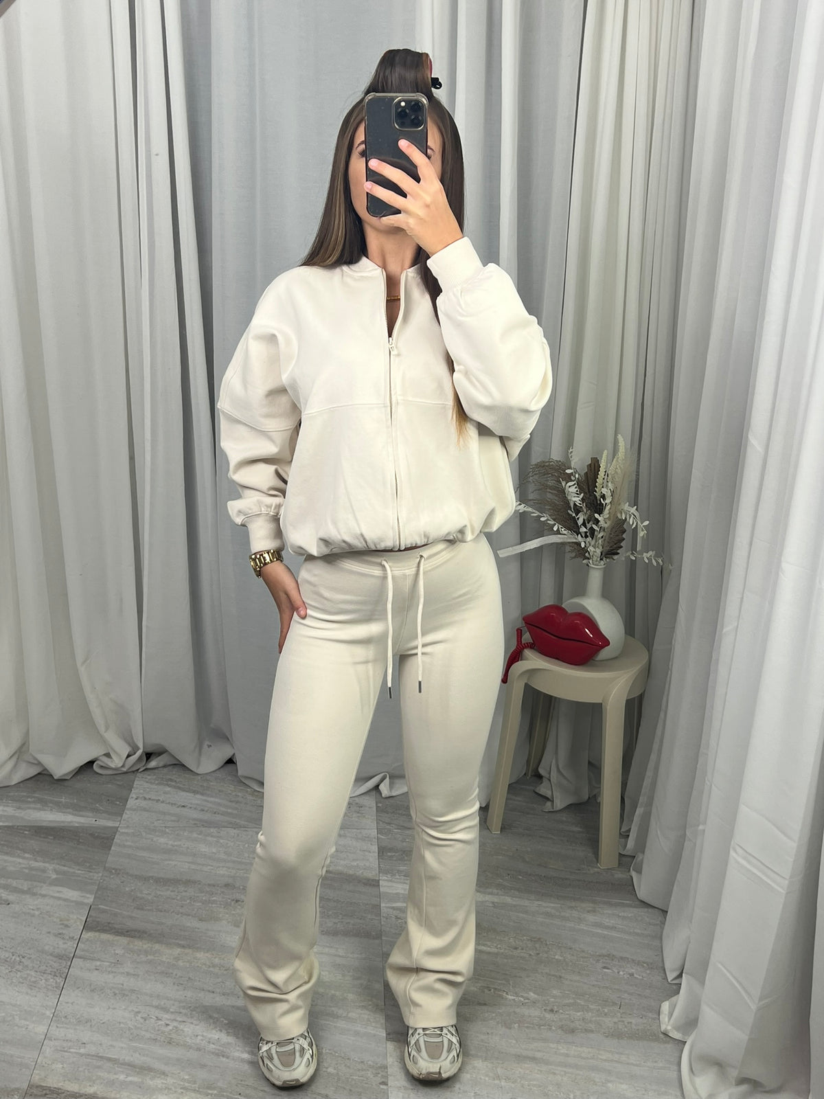 Ivory Ella flared bomber jacket and flared bottoms set