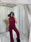 High neck knit flared bottoms lounge wear 5199