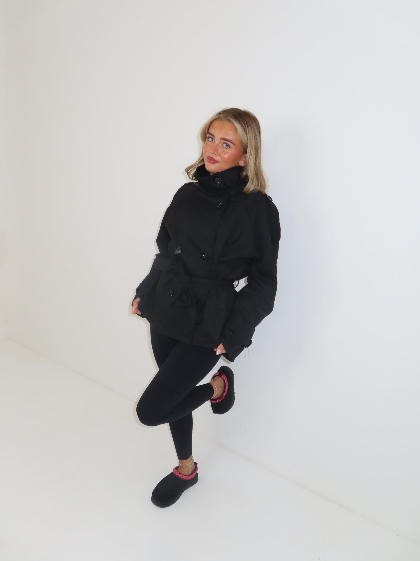 Jessica buttoned belted long sleeved womens jacket
