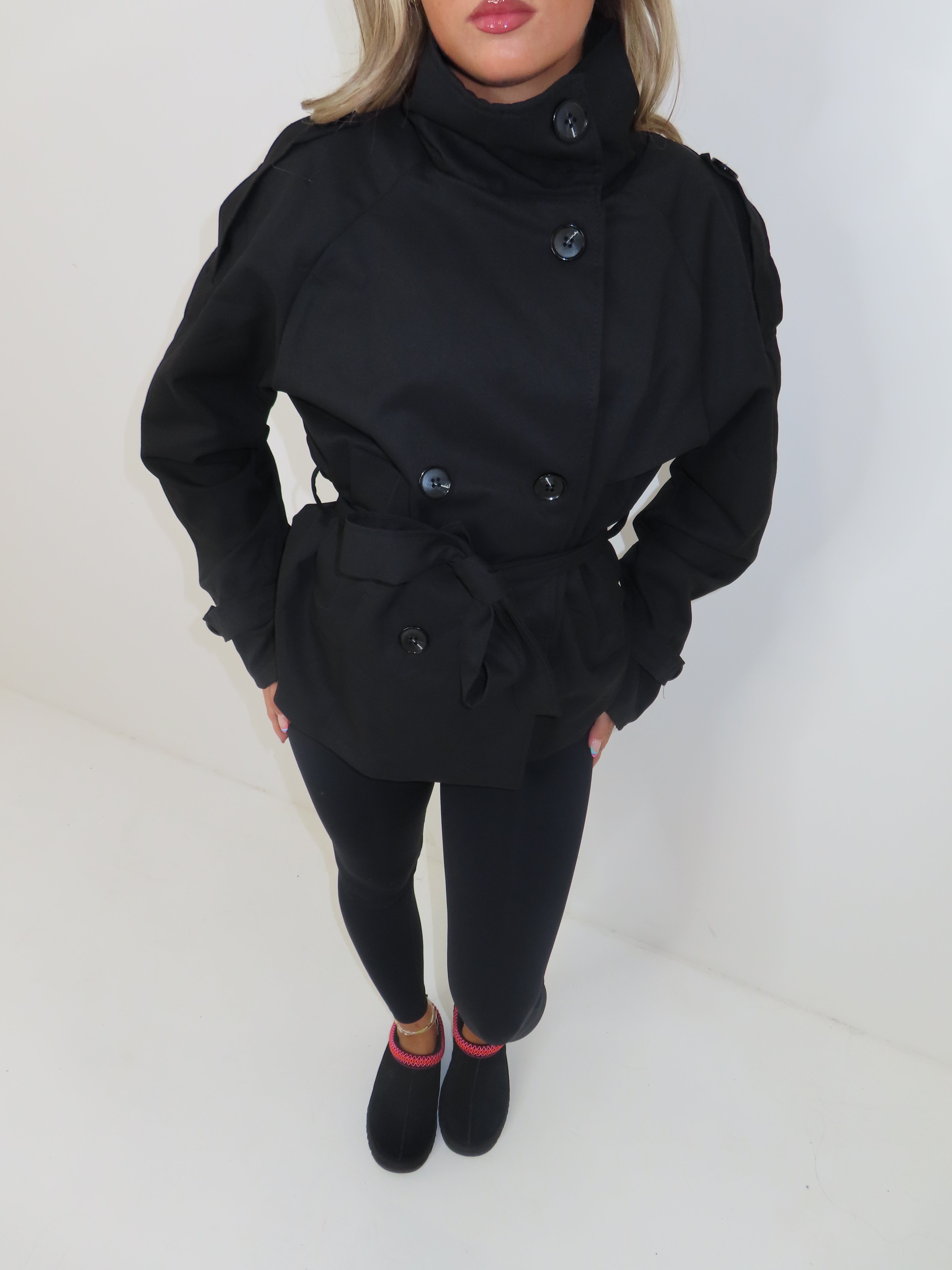 Jessica buttoned belted long sleeved womens jacket