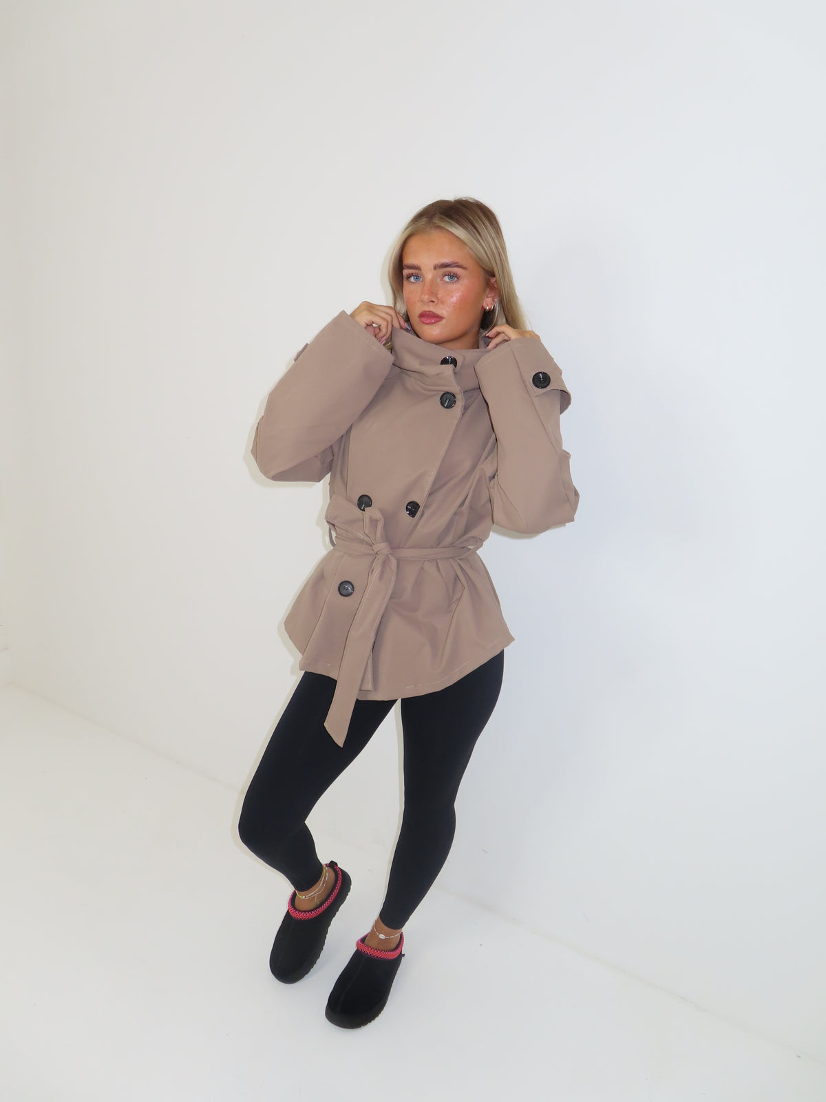 Jessica buttoned belted long sleeved womens jacket